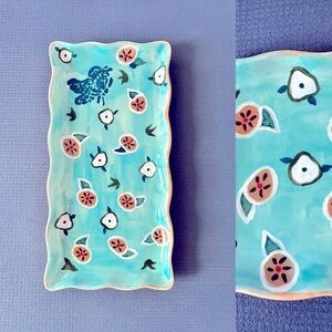 Hand painted large dish in style of Anthropologie ceramic butterfly flowers​​